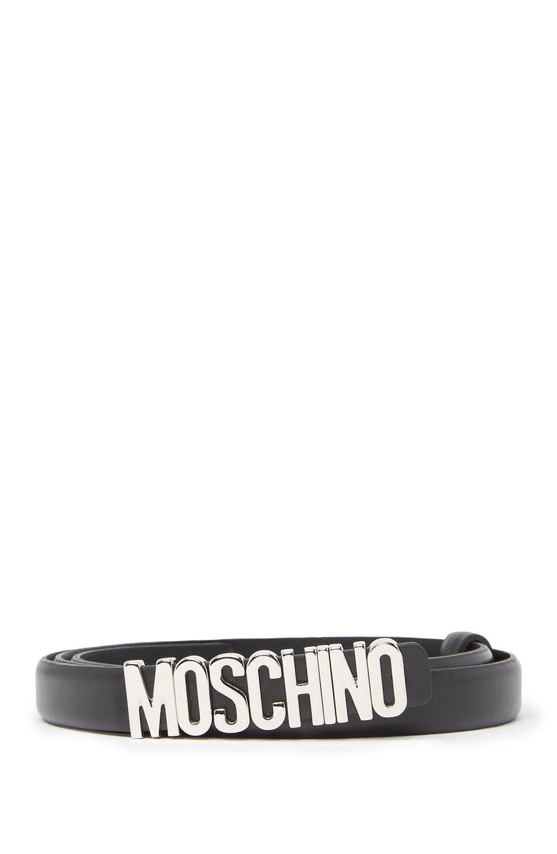 Moschino Thin Leather Logo Belt, Alternate, color, 