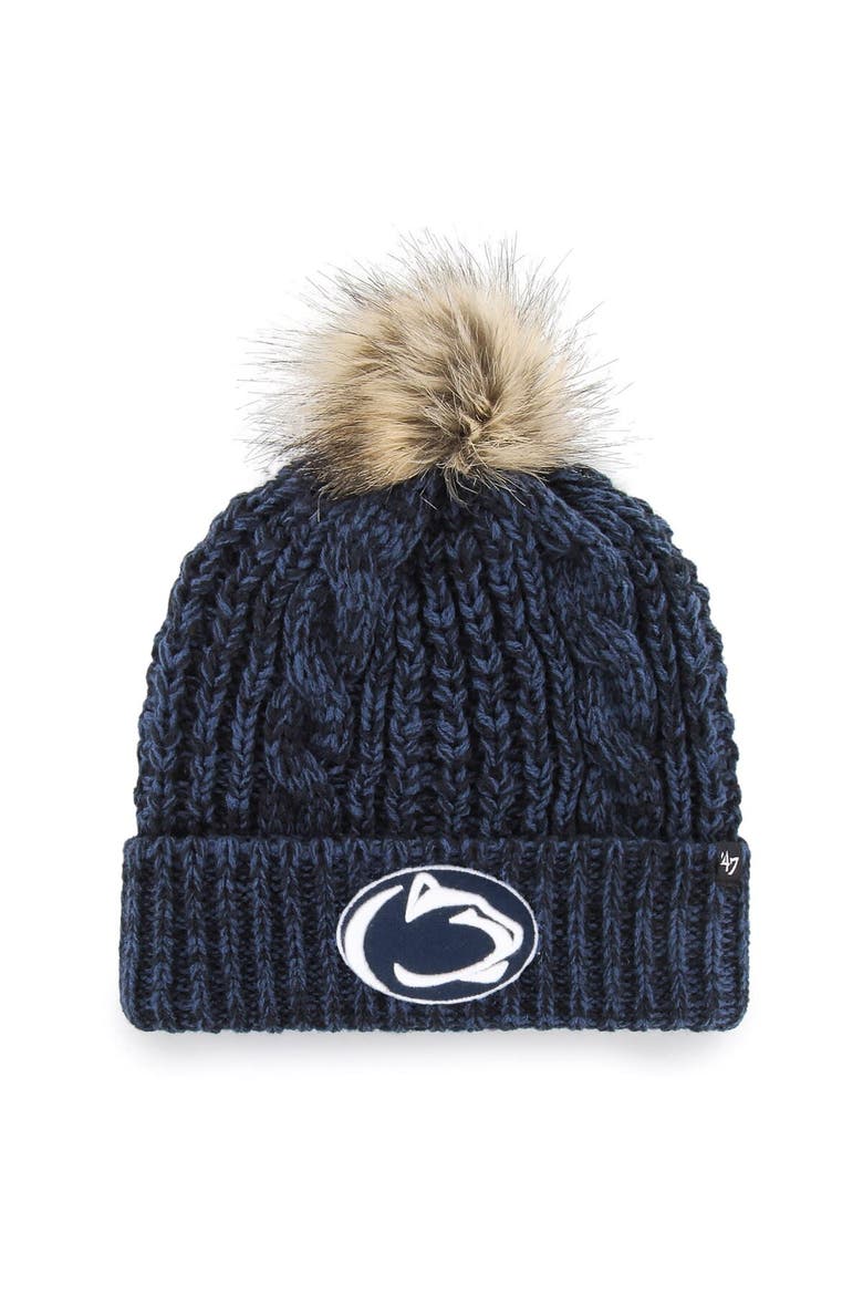 Women's '47 Navy Penn State Nittany Lions Meeko Cuffed Knit Hat with Pom, Main, color, Navy