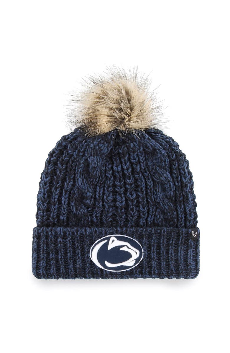 '47 Women's '47 Navy Penn State Nittany Lions Meeko Cuffed Knit Hat with Pom, Main, color,