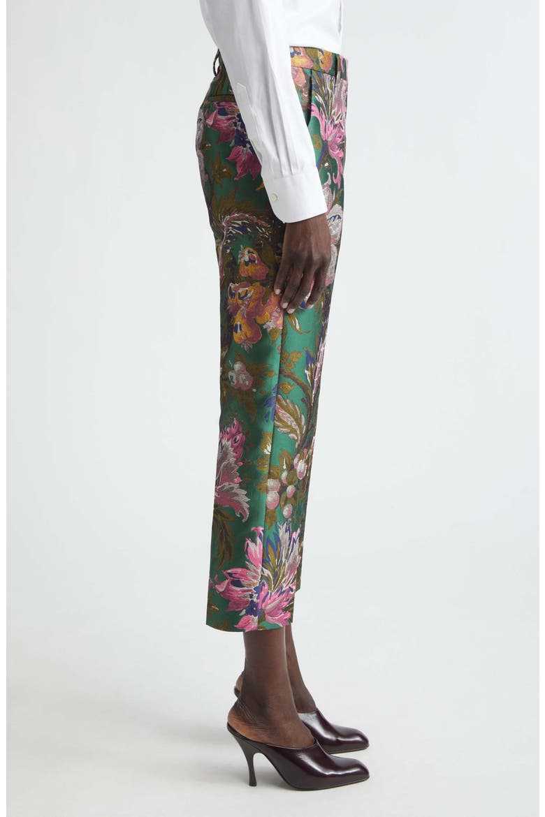 Floral Jacquard Ankle Trousers, Alternate, color, MULTICOLOR ON GREEN BASE