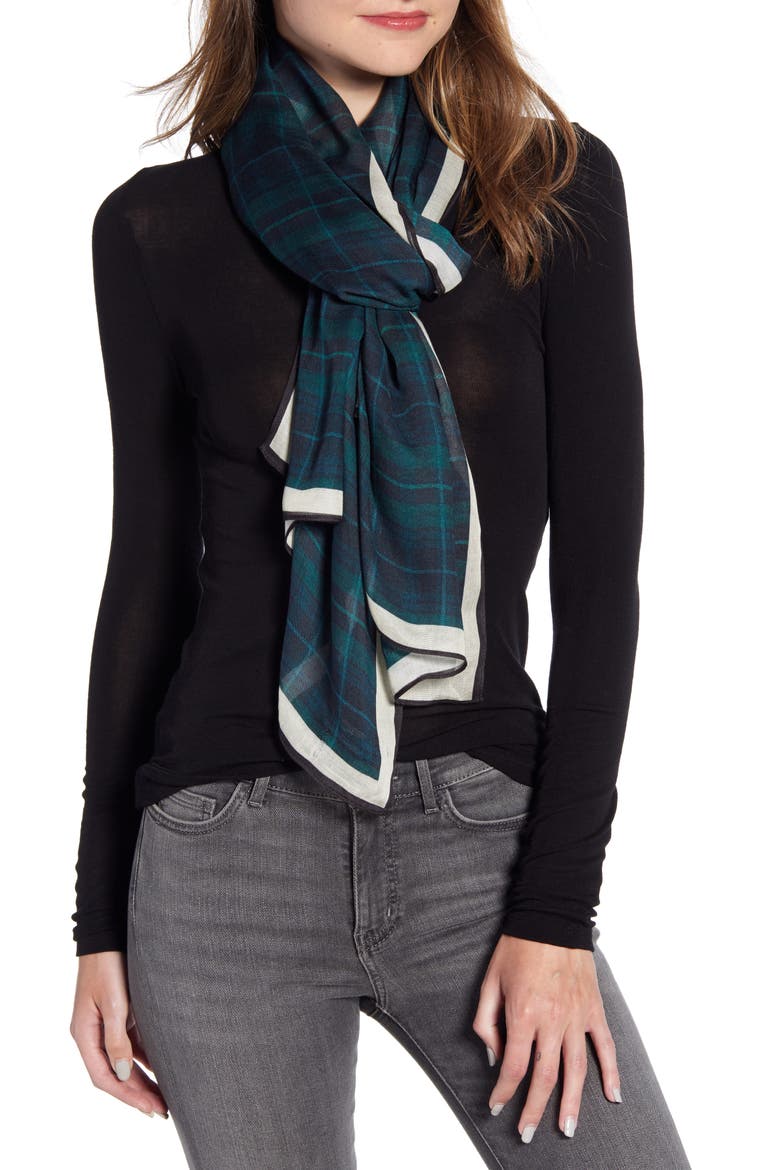 Plaid Scarf, Main, color, DARK GREEN