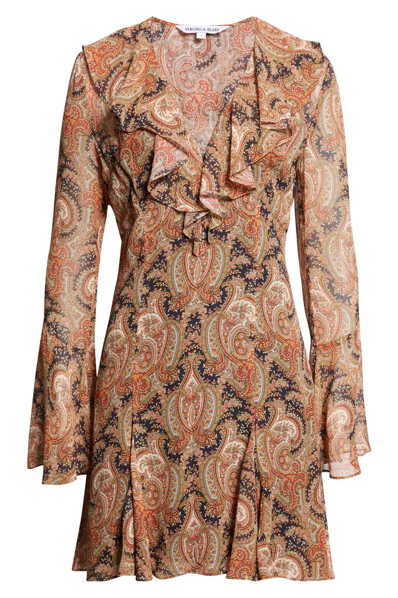 Adrienne Long Sleeve Silk Dress, Alternate, color, NAVY MULTI