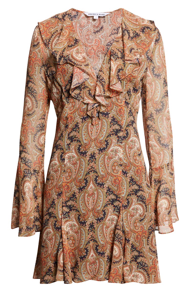 Veronica Beard Adrienne Long Sleeve Silk Dress, Alternate, color, Navy Multi