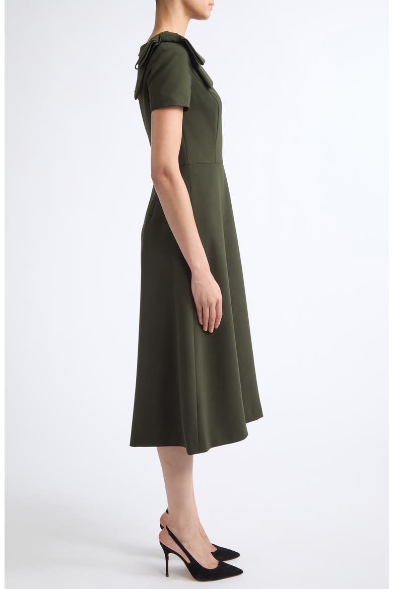 Bow Shoulder A-Line Midi Dress, Alternate, color, FOREST GREEN