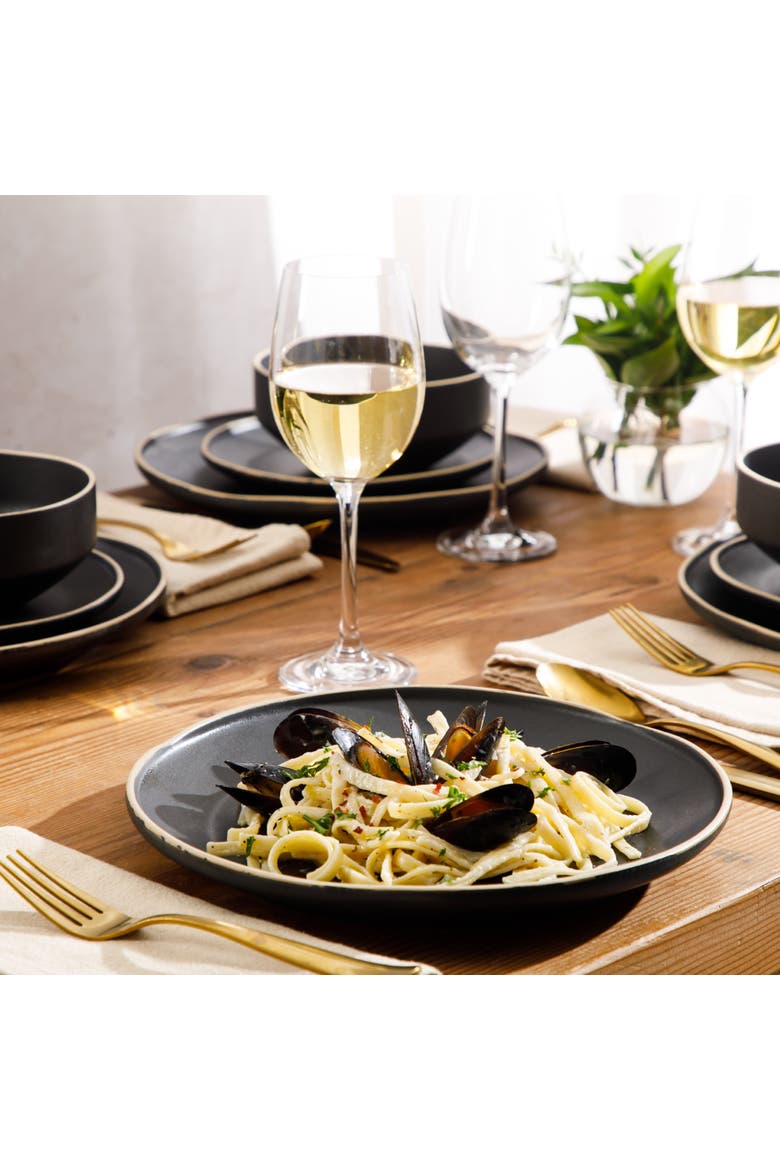 Plates and Bowls Set 12 Piece Matte Reactive Stoneware Dinnerware Set for 4, Alternate, color, Matte Black