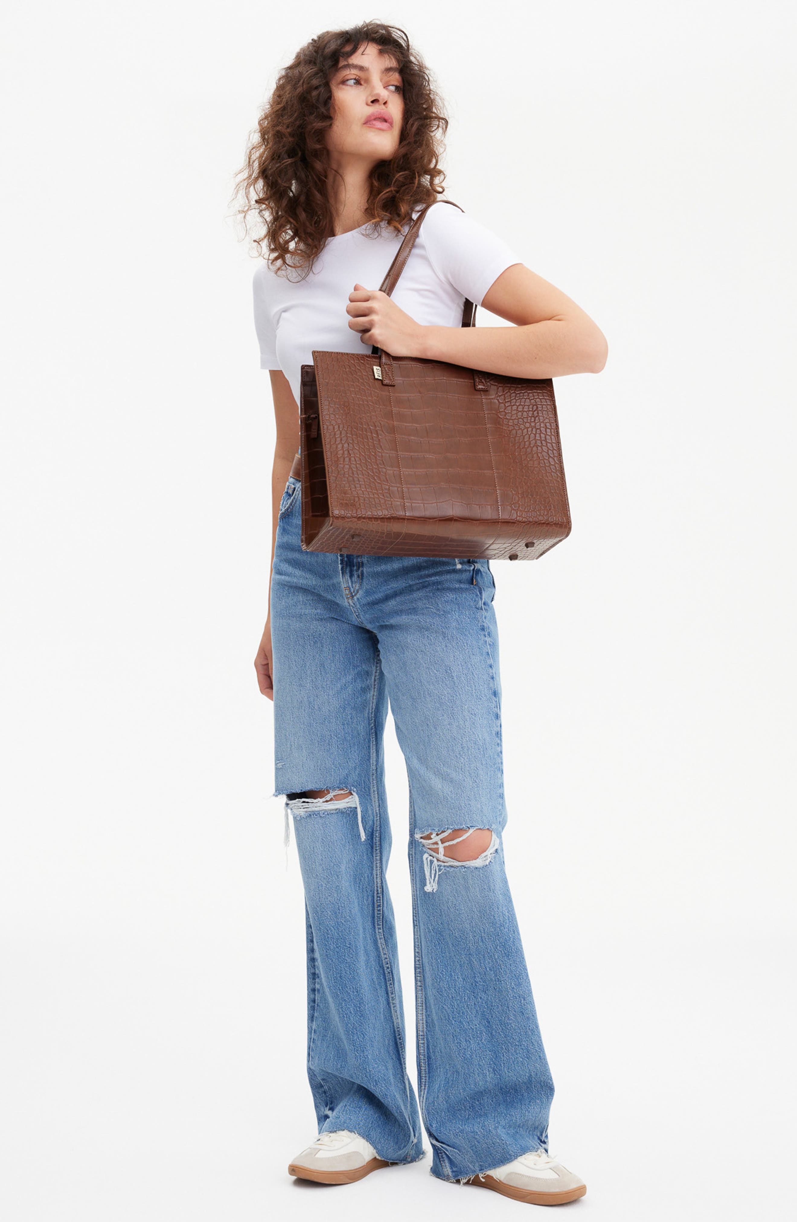 Béis Croc Embossed Work Tote, Alternate, color, 