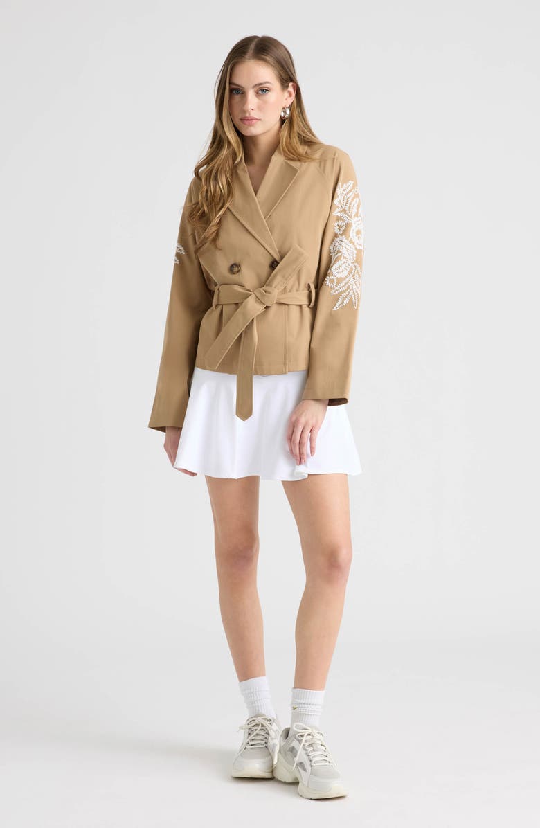 NVLT Embroidered Belted Crop Trench Coat, Alternate, color, British Tan