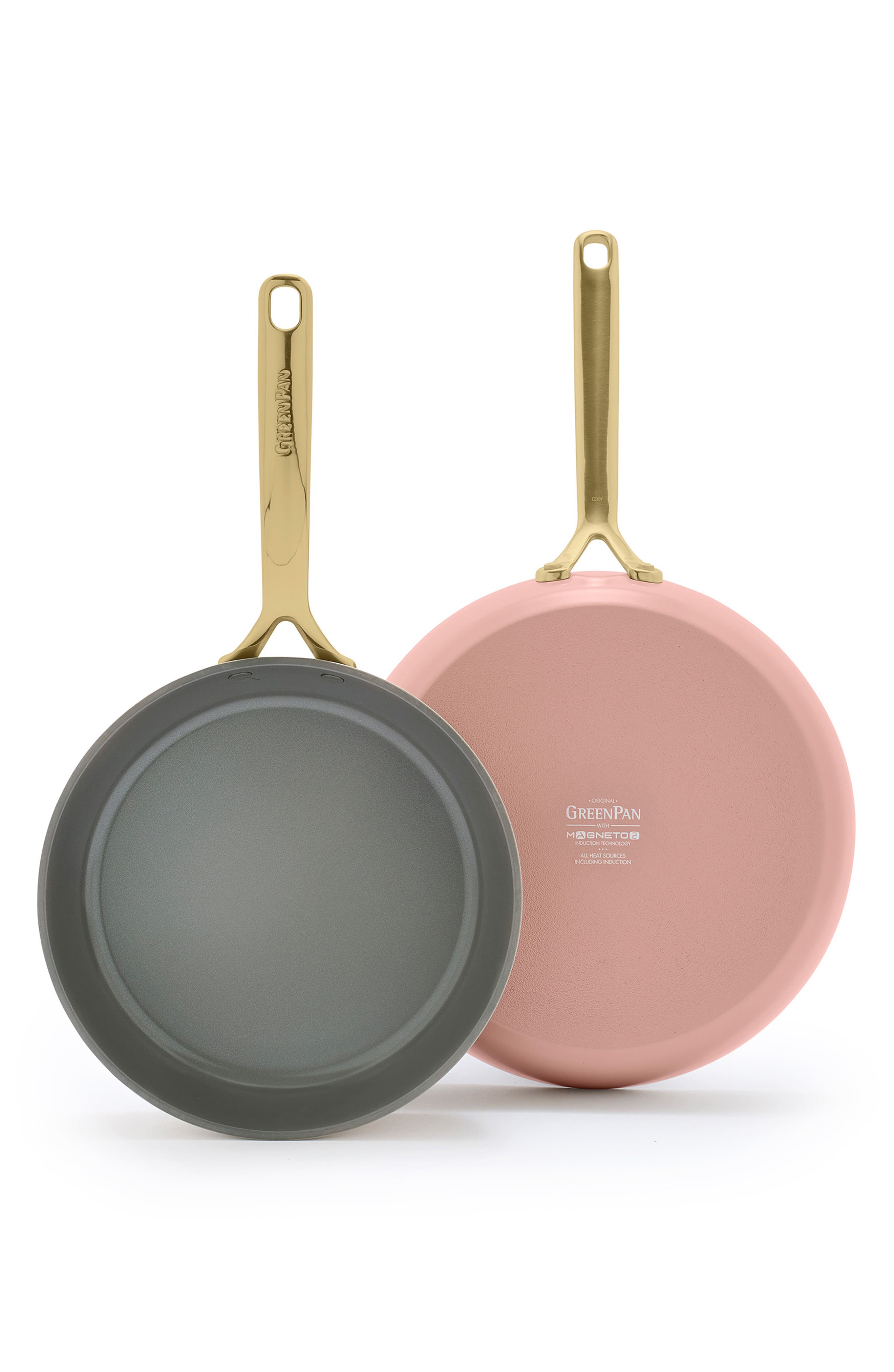 GreenPan GP5 Set of 2 Stainless Steel Nonstick Frying Pans in Dusty Rose 