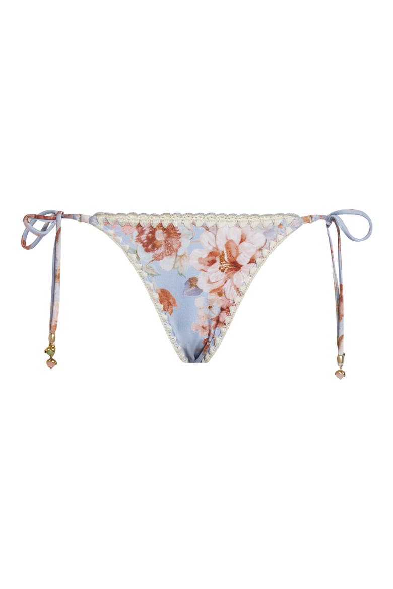 Awaken Crochet Edge Side Tie Bikini Bottoms, Alternate, color, CHAMBRAY FLORAL