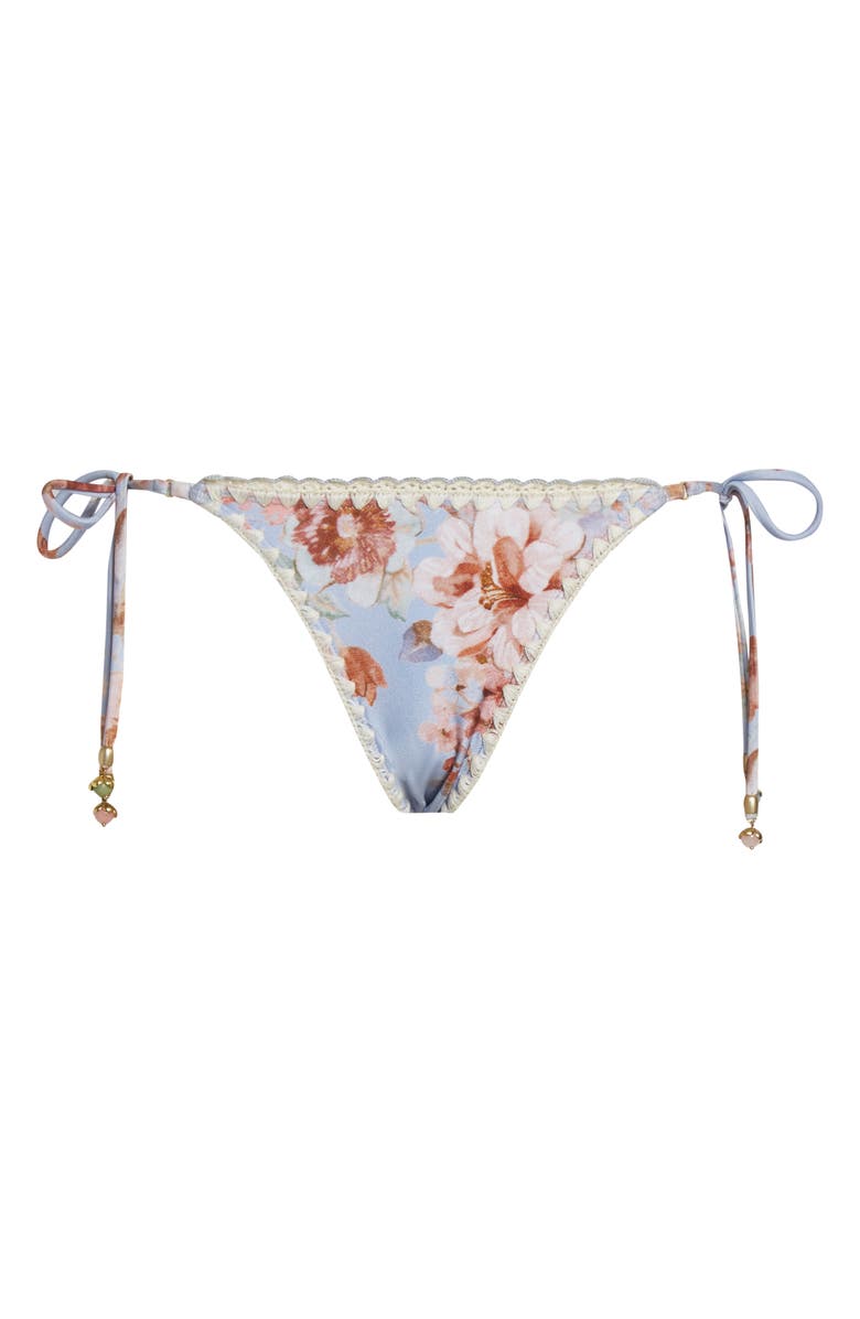 Zimmermann Awaken Crochet Edge Side Tie Bikini Bottoms, Alternate, color, Chambray Floral