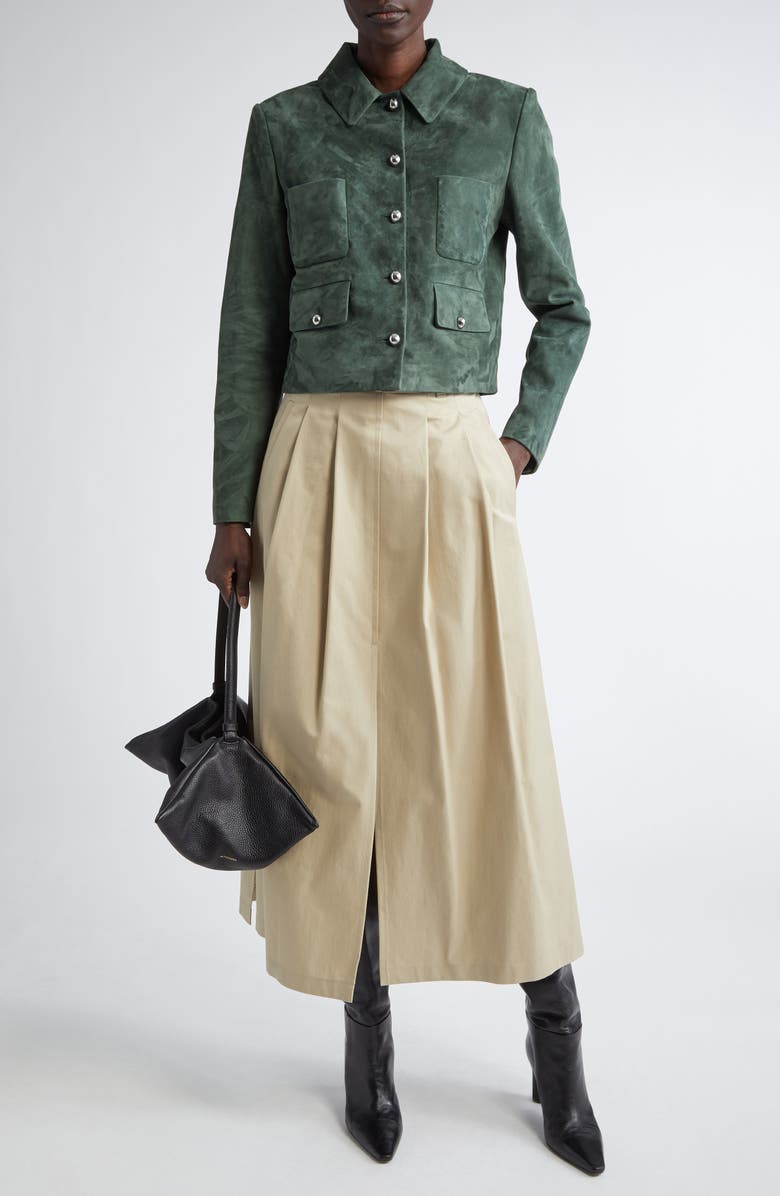 Altuzarra Mack Pleated Cotton Twill Midi Skirt, Alternate, color, Sapling