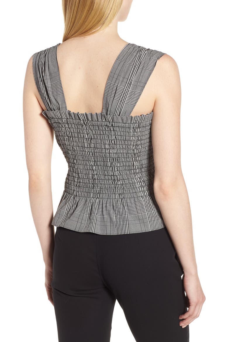 Smocked Check Cotton Poplin Top, Alternate, color, BLACK- WHITE POPLIN CHECK
