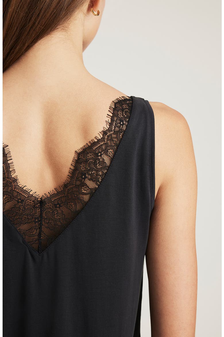 Slim Fit Lace Trim Tank, Alternate, color, BLACK