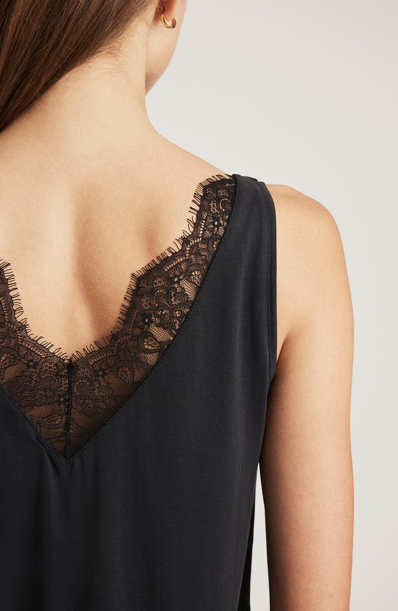 Mavi Jeans Slim Fit Lace Trim Tank, Alternate, color, Black