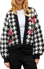SAACHI Floral Houndstooth Knit Cardigan