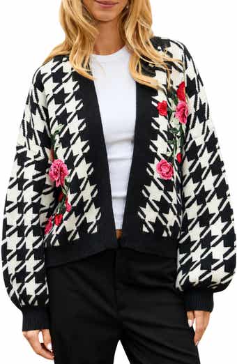 Floral Houndstooth Knit Cardigan