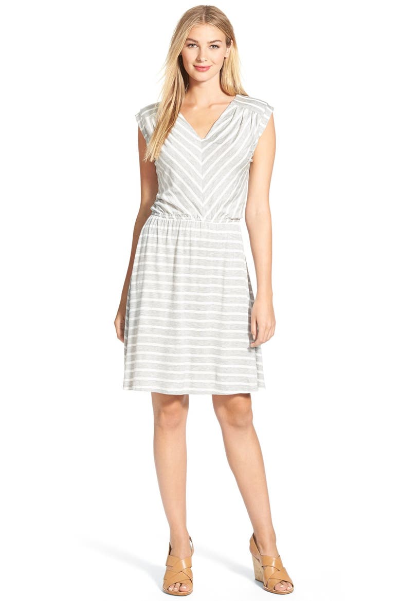 Gibson Stripe Knit A-Line Dress, Main, color, HEATHER GREY/ IVORY