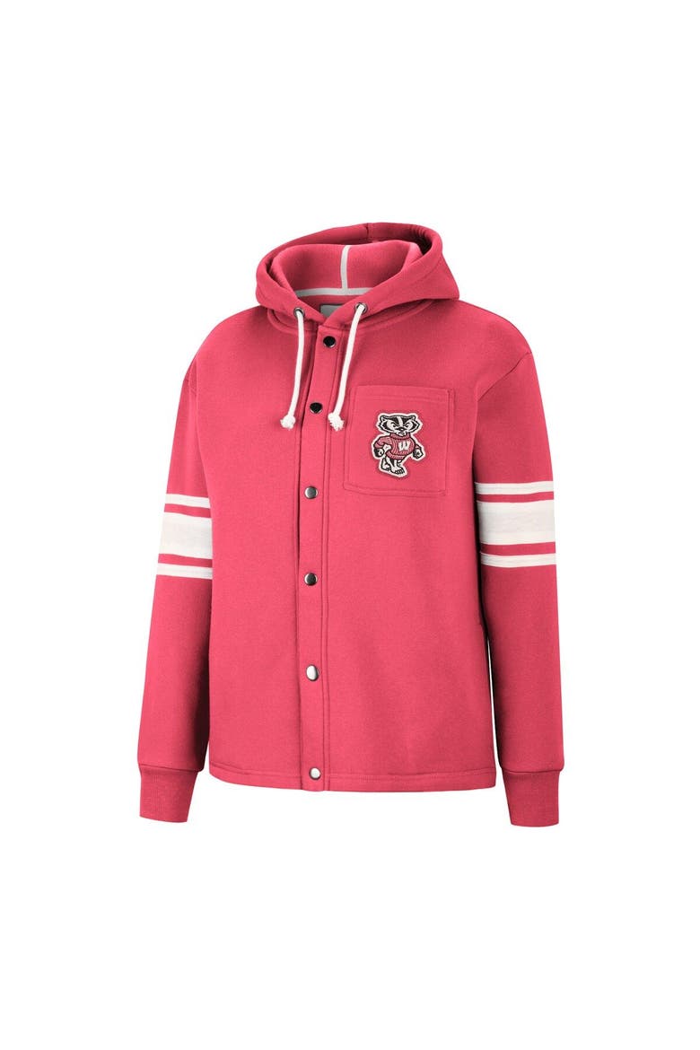 Women's Colosseum Red Wisconsin Badgers Mia Striped Full-Snap Hoodie Jacket, Alternate, color, Red
