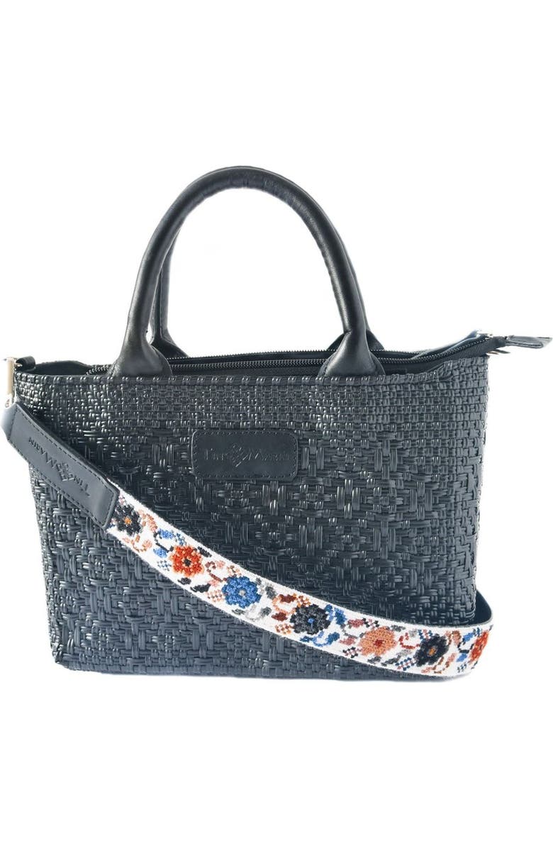 Tin Marin Mai Woven Bag Strap, Alternate, color, Flowers With Black Leather