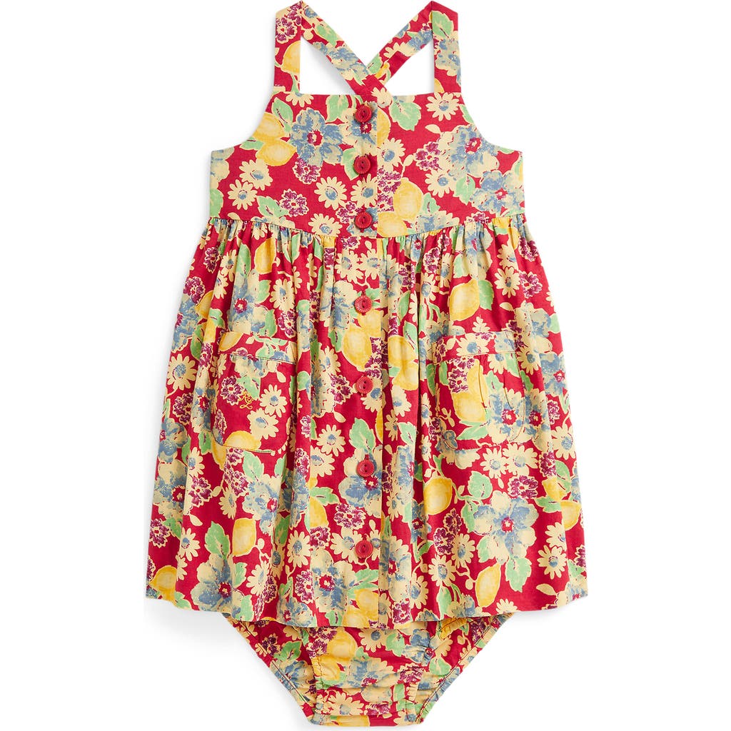 Ralph Lauren Floral Print Cotton Sundress & Bloomers Set In Lemon Floral
