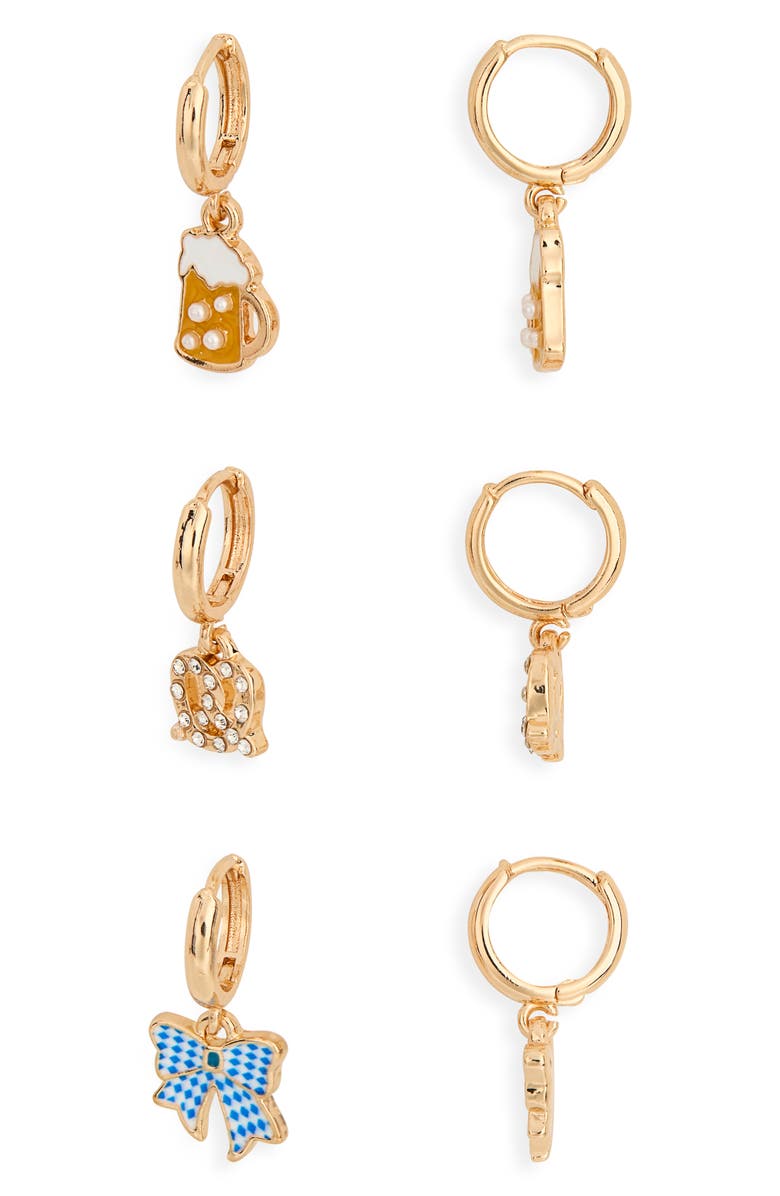 Leith Set of 3 Oktoberfest Earrings, Main, color, Blue Multi- Gold