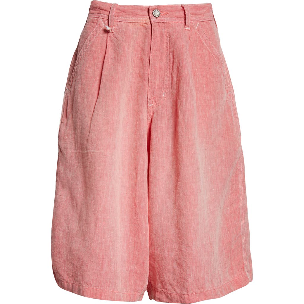 R13 Jesse Linen Carpenter Shorts In Coral Linen Chambray