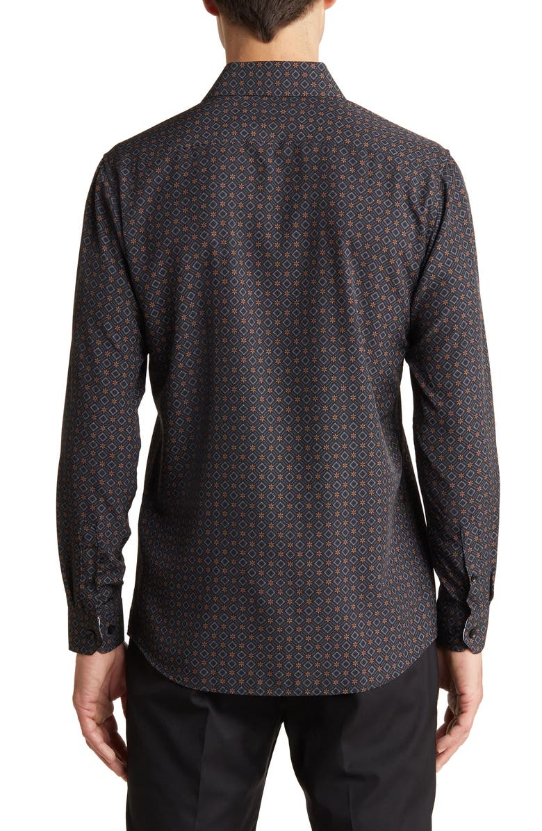 Azaro Uomo Slim Fit Geometric Print Performance Button-Up Shirt, Alternate, color,