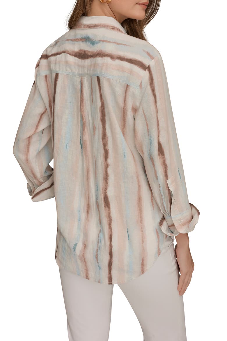 Long Sleeve Linen Blend Button-Up Shirt, Alternate, color, WATERCOLOR