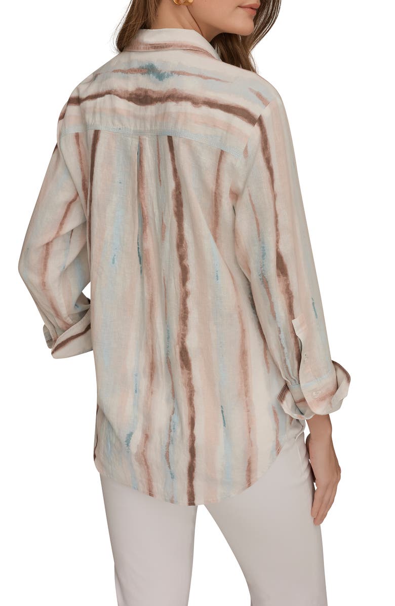 Donna Karan New York Long Sleeve Linen Blend Button-Up Shirt, Alternate, color, Watercolor