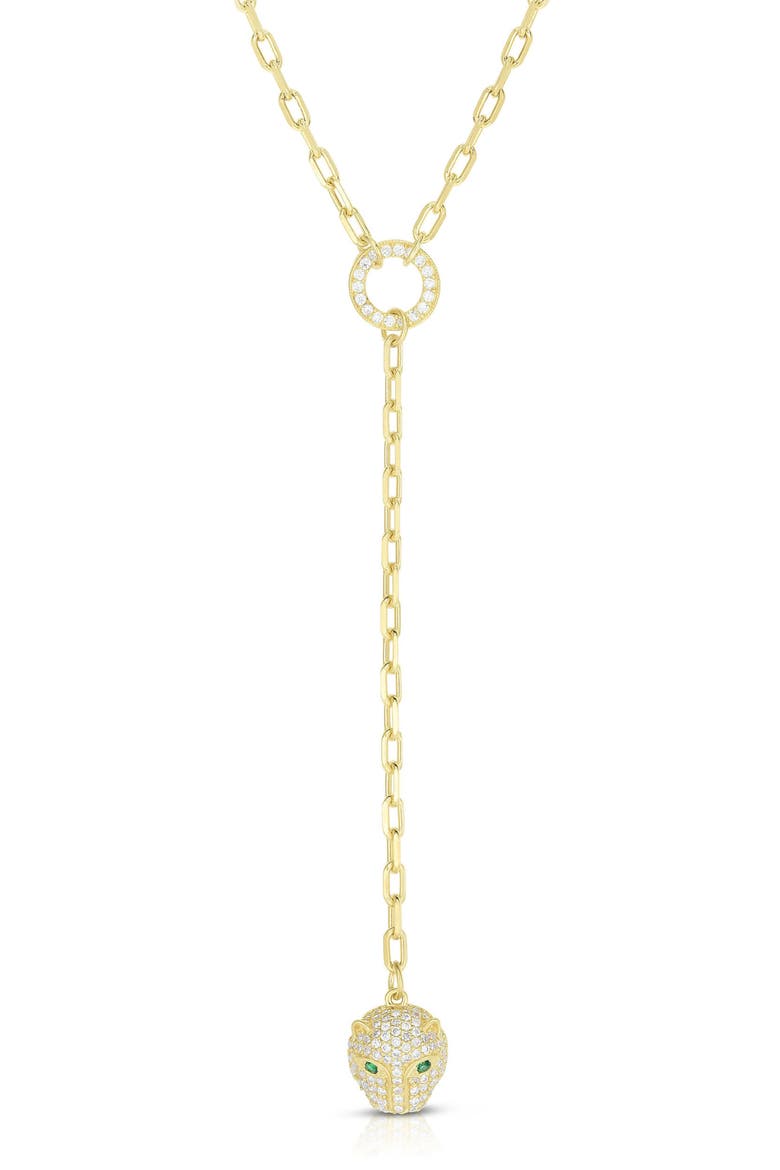 Pavé Cubic Zirconia Panther Y-Necklace, Main, color, GOLD
