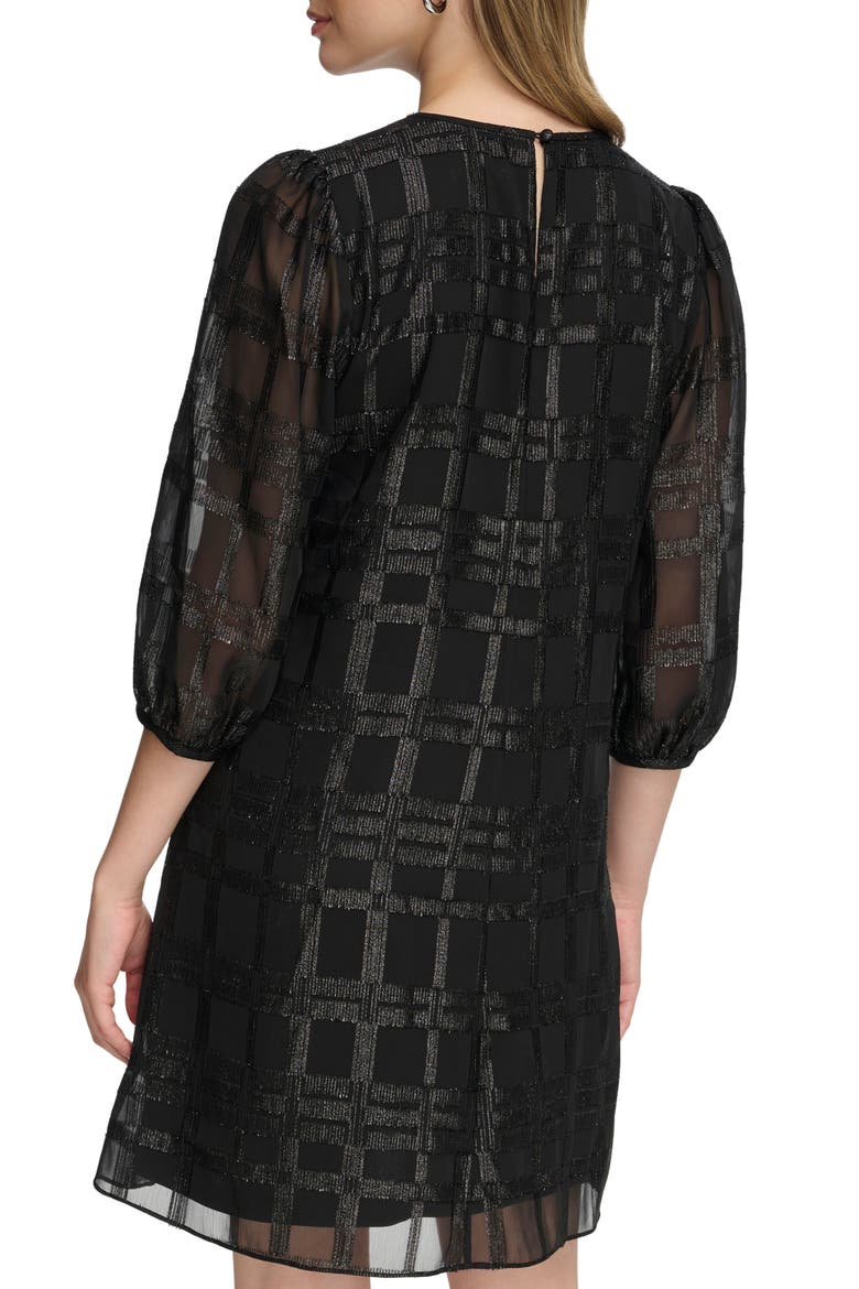 Metallic Plaid Chiffon Trapeze Dress, Alternate, color, BLACK