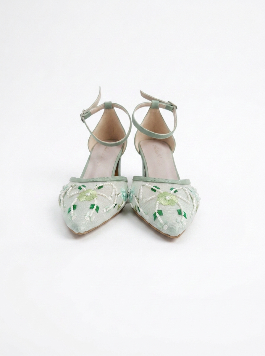 Lorelai Block Heel Embroidered Bridal Pump, Alternate, color, Green