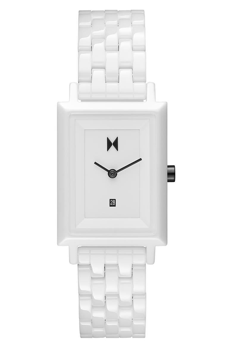 Signature Square Ceramic Bracelet Watch, 26mm, Main, color, WHITE