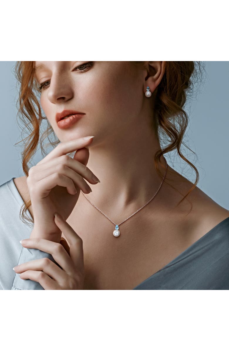 DELMAR Topaz & Freshwater Pearl Stud Earrings & Pendant Necklace Set, Alternate, color, Blue