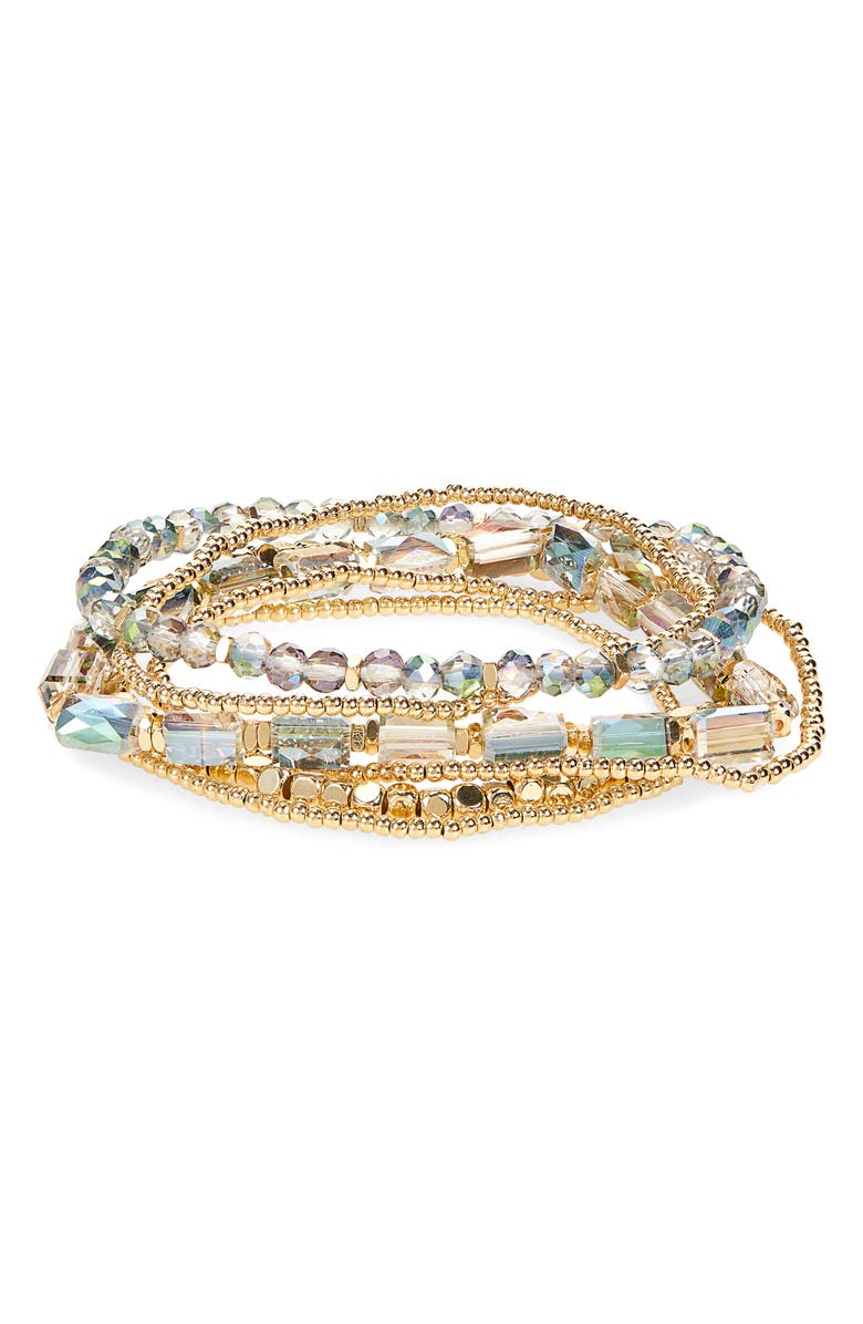 Cara Set of 5 Beaded Stretch Bracelets, Main, color, Gold/ Multi