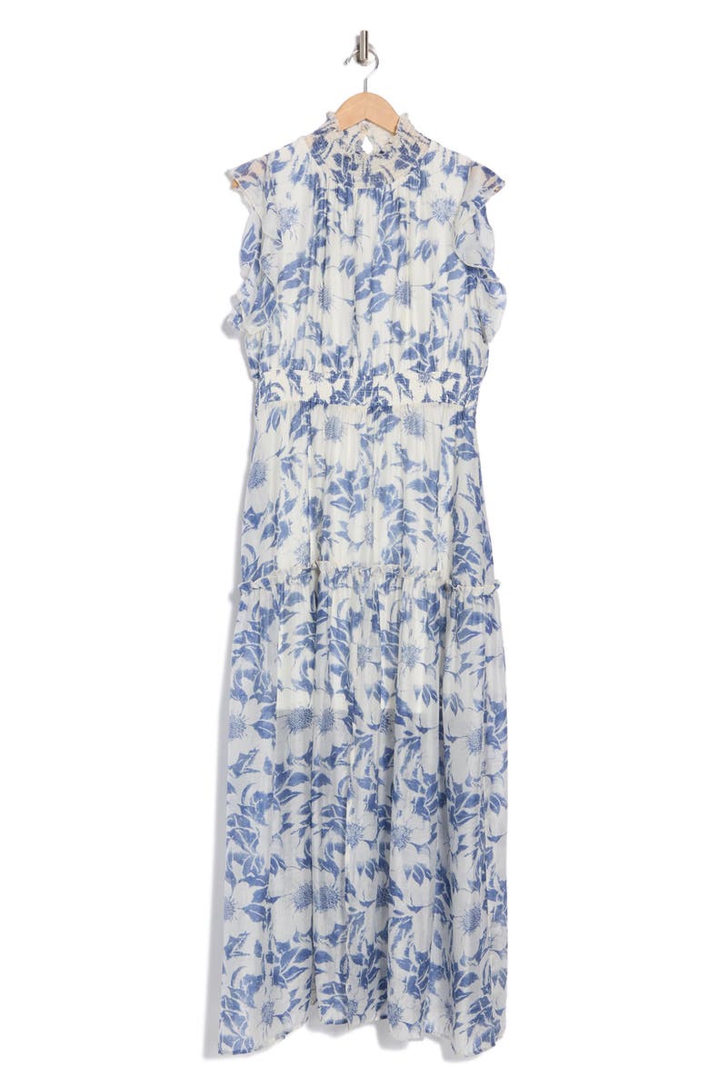 MELLODAY Floral Flutter Sleeve Maxi Dress, Alternate, color, Blue White