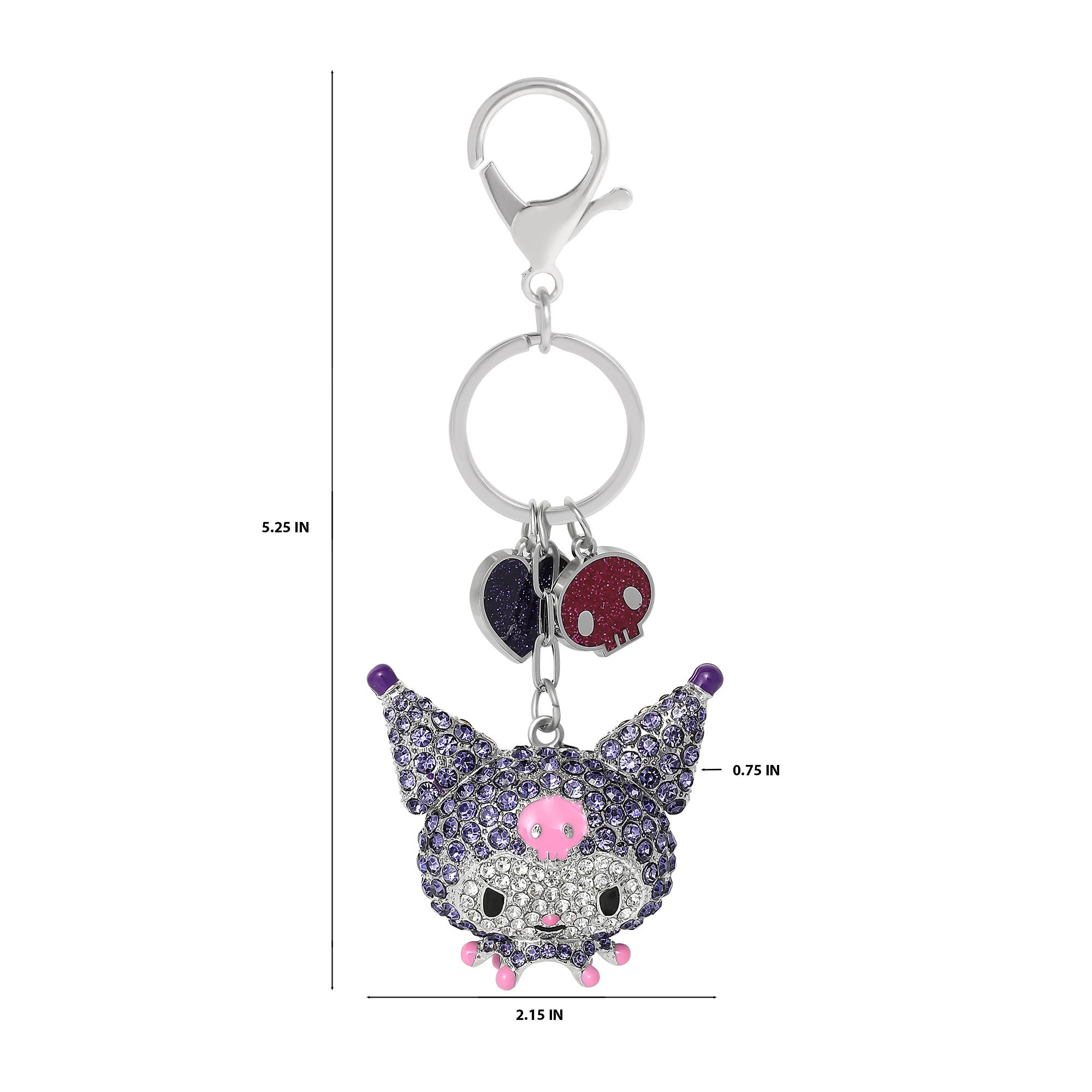 Hello Kitty Kuromi Crystal Cluster Pavé Bag Charm Keychain, Alternate, color, Crystal Clear