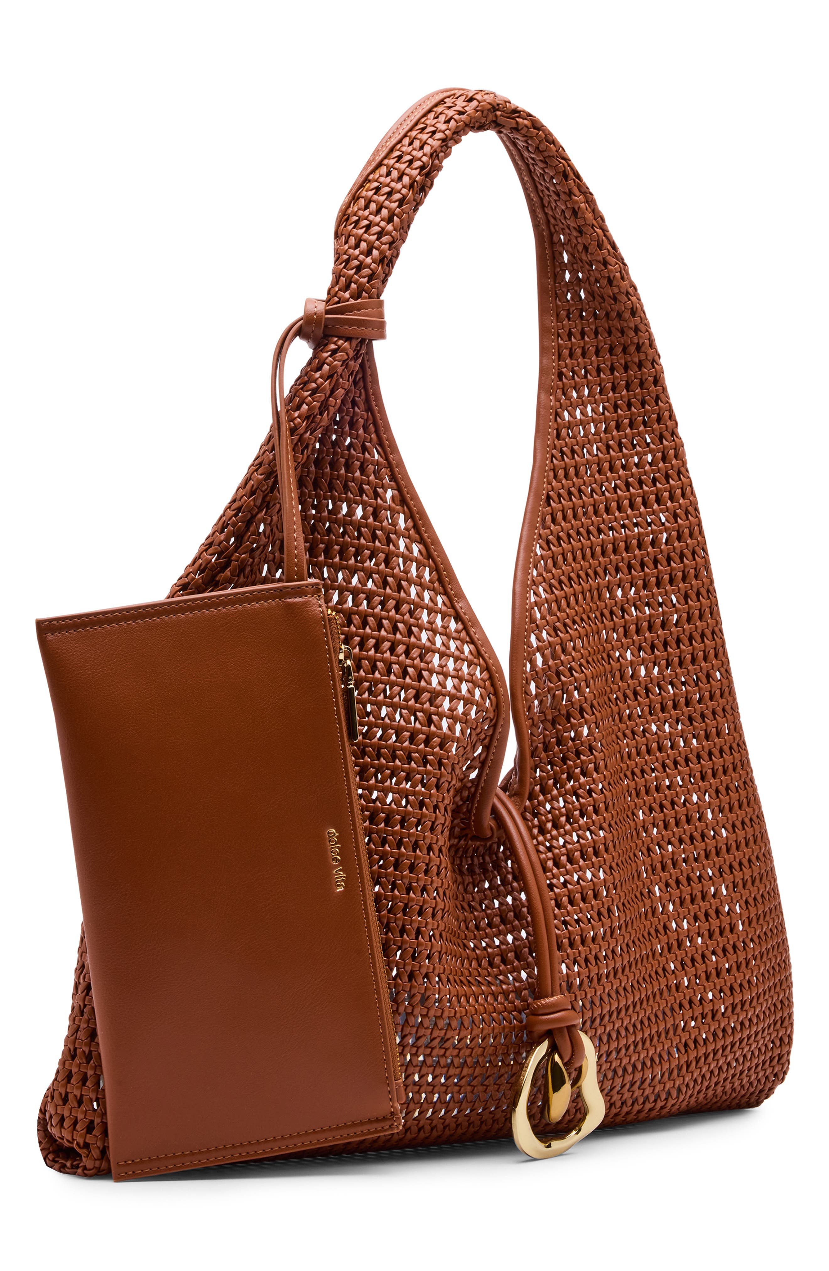 Dolce Vita Missie Woven Shoulder Bag, Alternate, color, Cognac