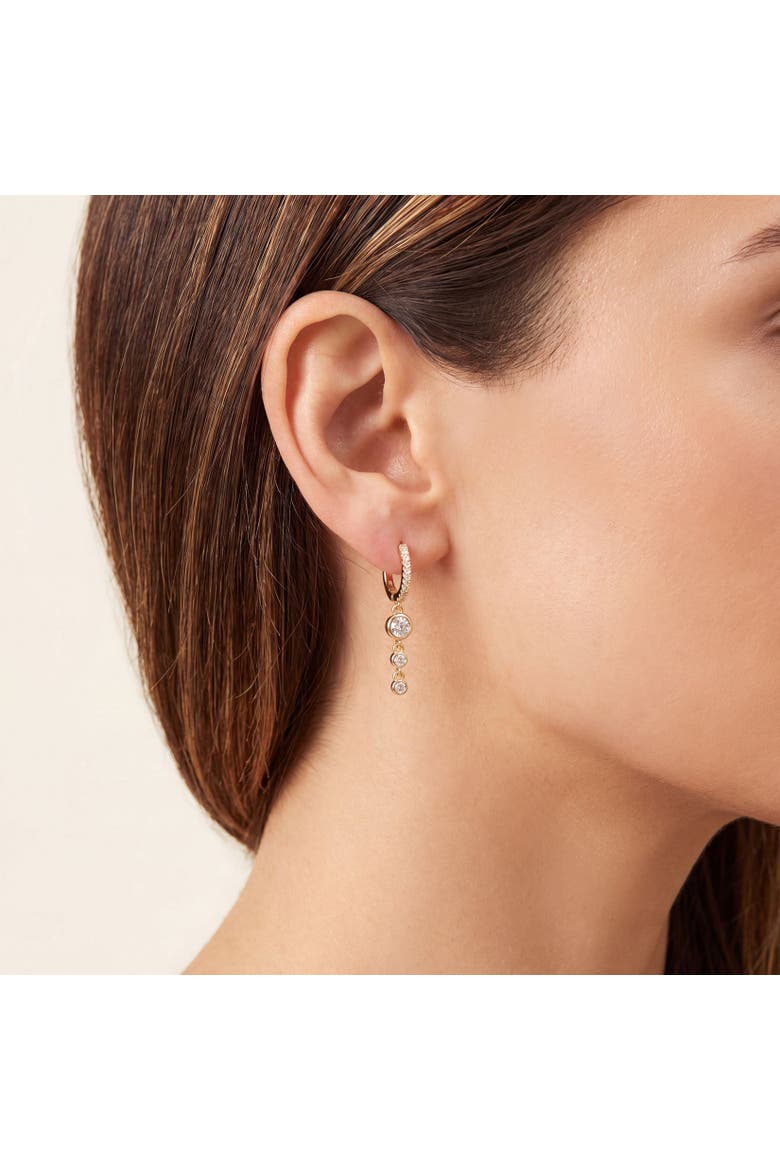 CZ Bezel Dangle Huggie Hoop Earrings, Alternate, color, Gold Plated Sterling Silver