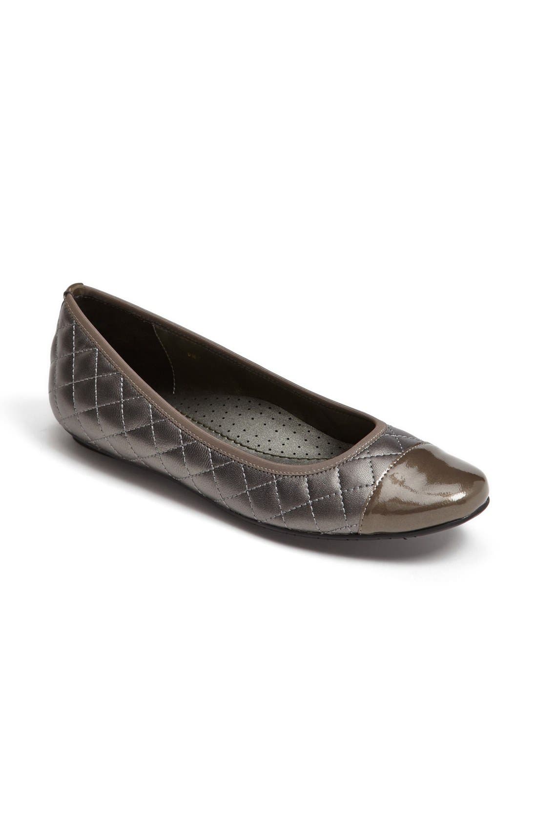 'Serene' Flat, Alternate, color, PEWTER NAPPA/ PATENT