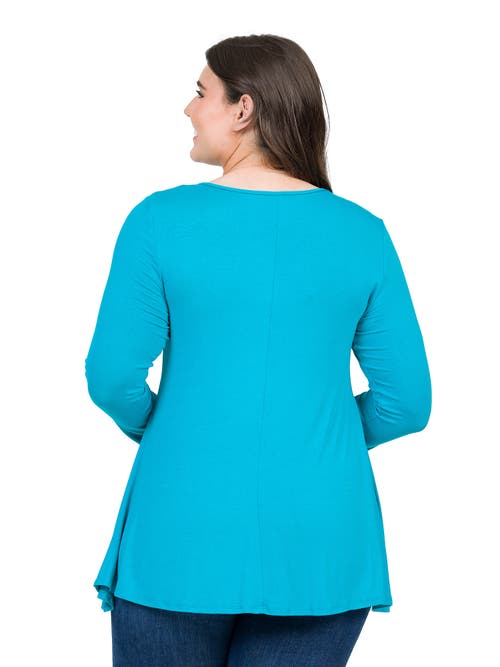 24seven Comfort Apparel Poised Long Sleeve Swing Tunic Top In Blue
