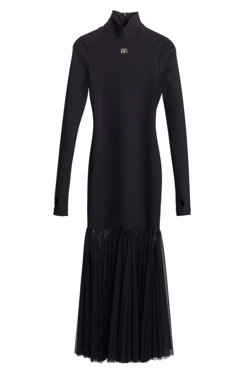 Dolce&Gabbana Long Sleeve Scuba Knit & Tulle Turtleneck Midi Dress, Alternate, color,