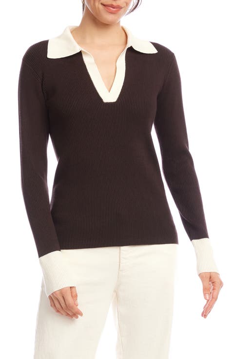 Contrast Rib Polo Sweater