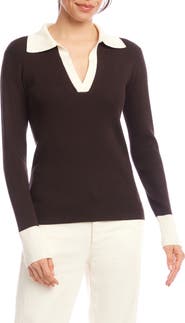 Karen Kane Contrast Rib Polo Sweater