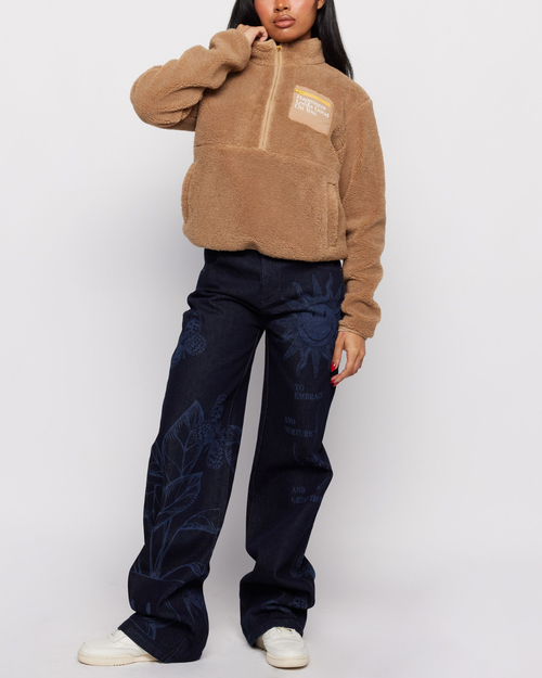 Samii Ryan Overdye Printed Smiley Denim Pants In Dark Blue