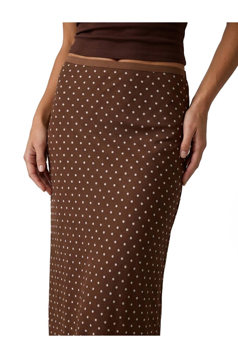 Polka Dot Flared Midi Satin Skirt, Alternate, color, BROWN DESIGN