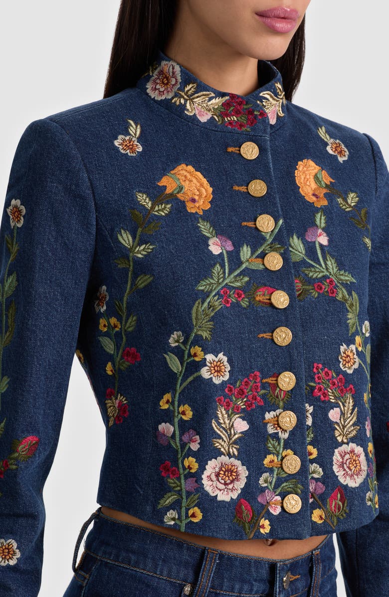 Alice + Olivia Emerson Floral Embroidery Denim Jacket, Alternate, color, Catherine Dark Multi