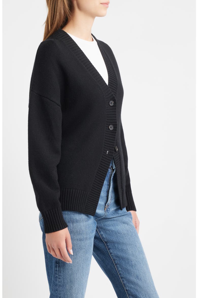 Philippa Cutaway Hem Cotton & Wool Blend Cardigan, Alternate, color, BLACK