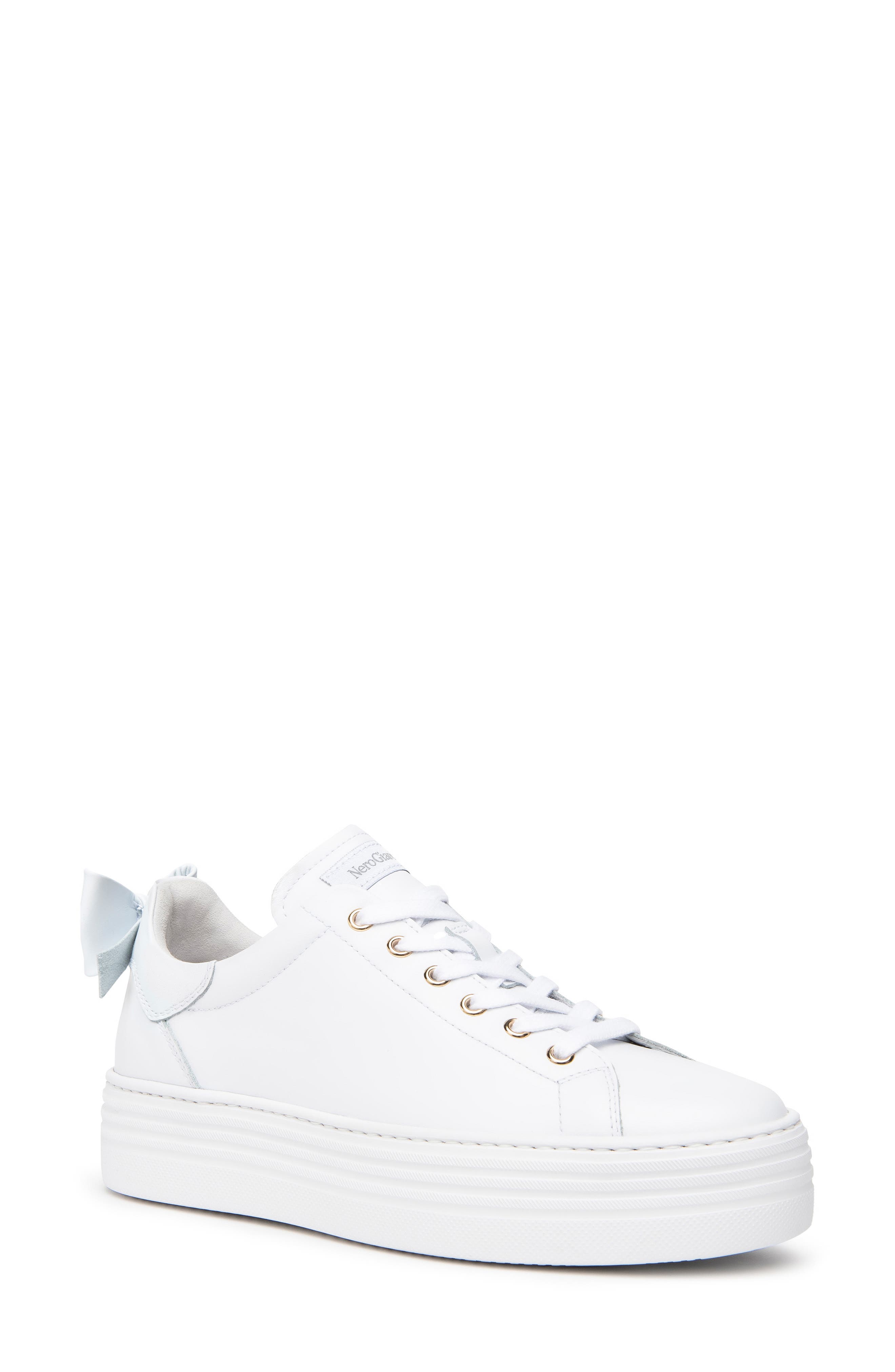 NeroGiardini Bow Platform Skate Sneaker, Main, color, White