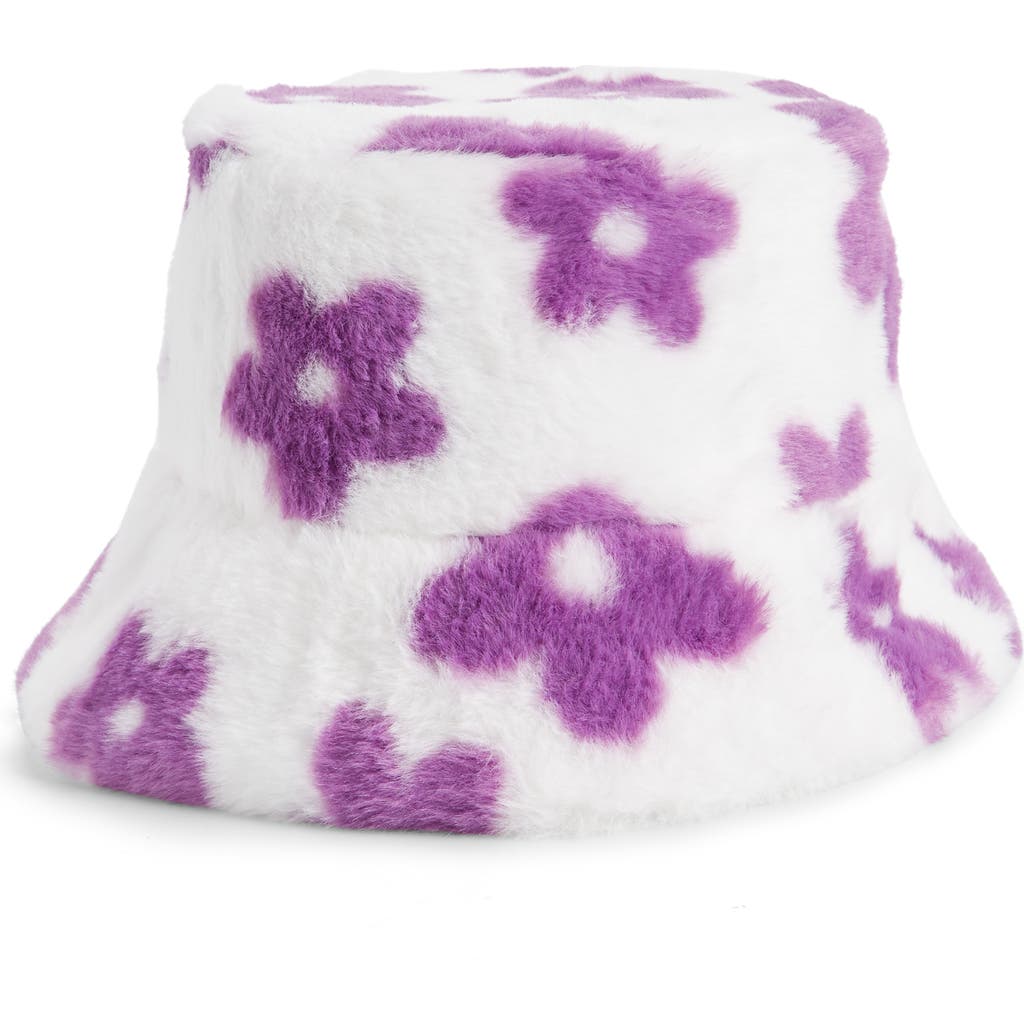 The Accessory Collective Kids' Patterned Faux Fur Bucket Hat in White